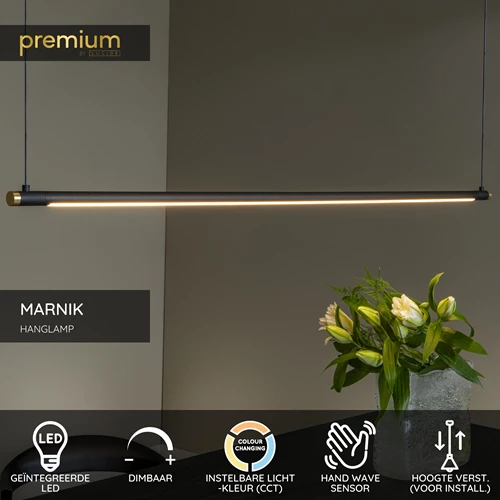 Lucide MARNIK - Hanglamp - Ø 2,5 cm - LED Dimb. - CCT - 1x22W 2700K/4000K - Handbewegingssensor - Zwart | Premium - USP